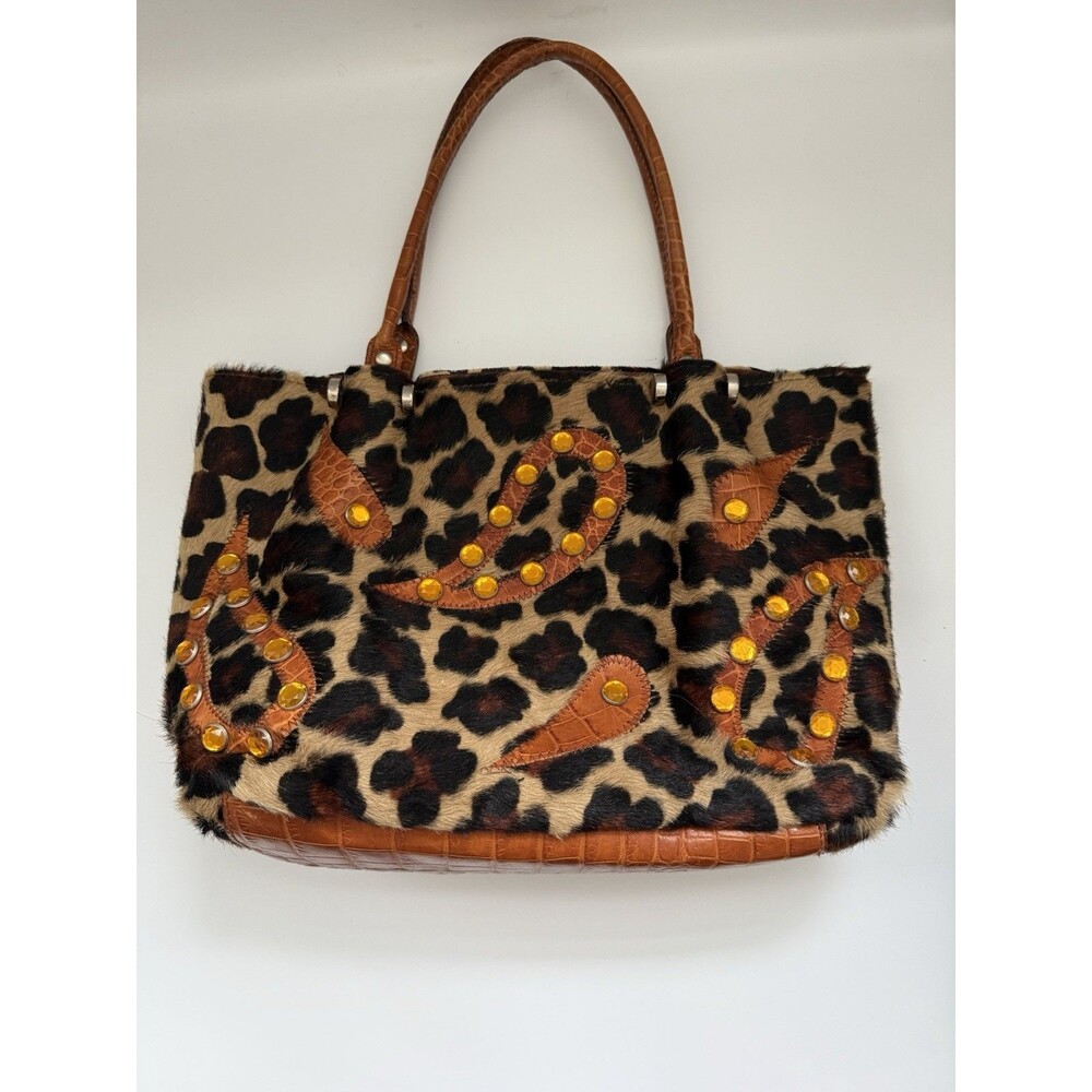 Rare Y2K Cecconi Piero Cheetah Print & Brown Calf Hair Suede Medium Shoulder Bag
